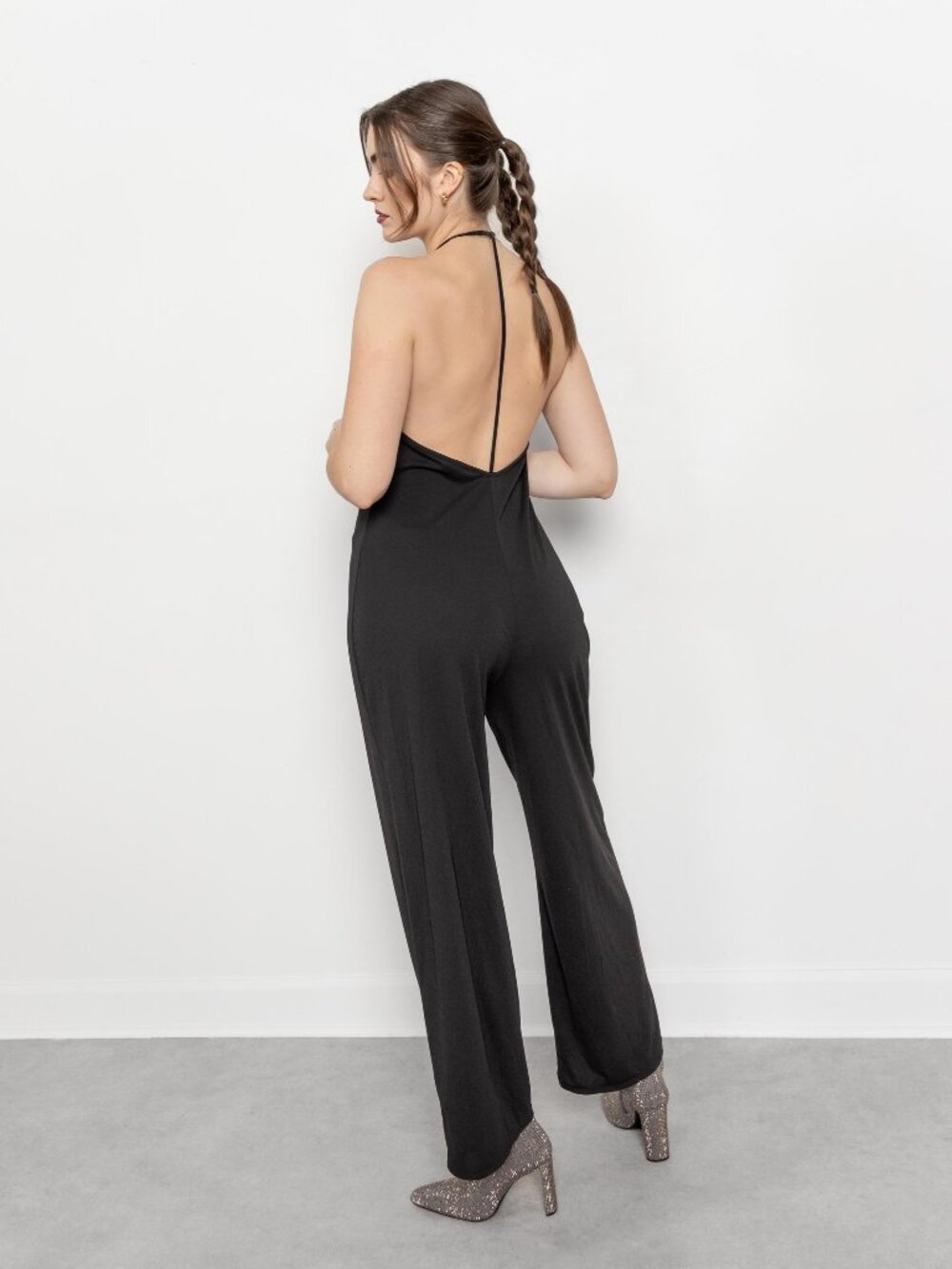 BLACK JUMPSUIT Vintage Backless Y2K 2000's / Medium Large